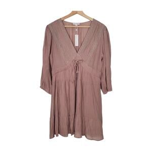 Balticborn Amelia Boho V-Neck Mini Babydoll Dress Dusty Lavender Size XL NEW